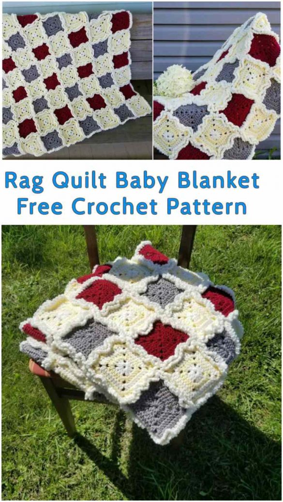 Rag Quilt Baby Afghan Free Crochet Pattern Quarter sunflower pincushion