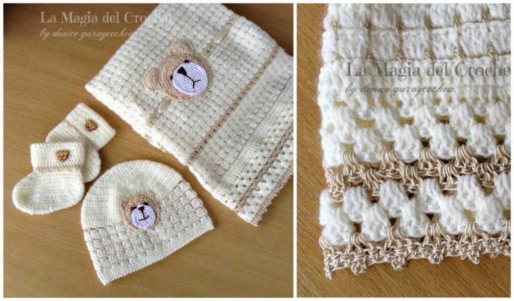 Teddy Bear Baby Set Blanket Hat Booties Free Crochet Pattern Crochet baby hat and booties set free uk postage