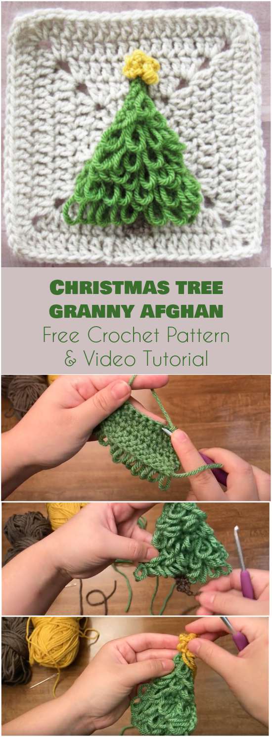 Christmas Tree Granny Afghan Square [Free Crochet Pattern and Video