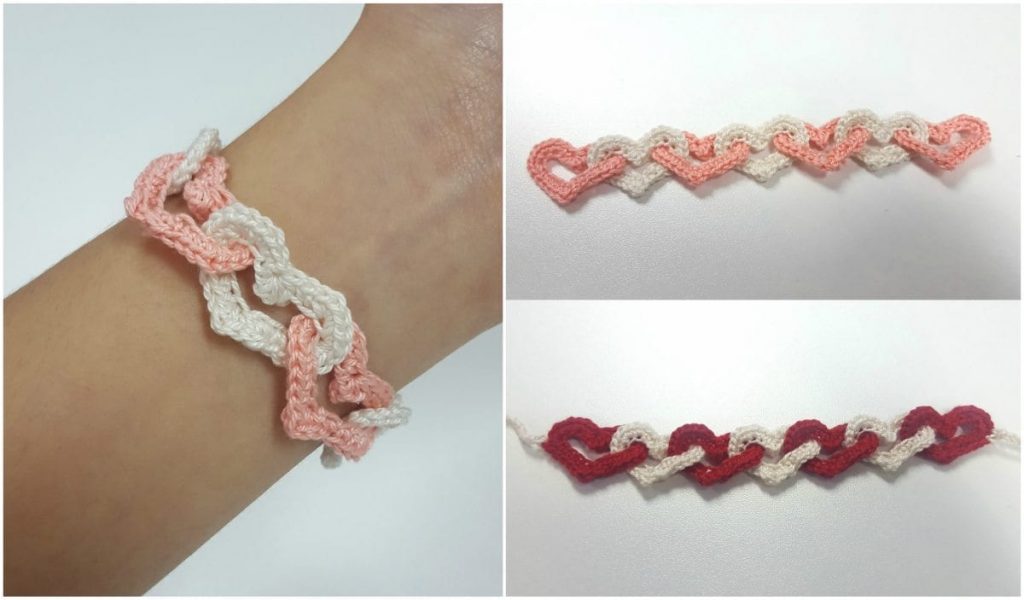 1 Linked Hearts Bracelet Free Crochet Pattern