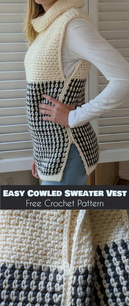 Easy Cowled Sweater Vest [Free Crochet Pattern]