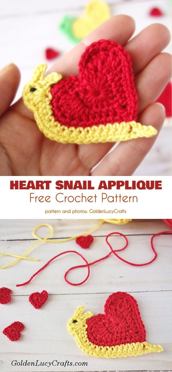 Valentine's Day Crochet Snail Applique