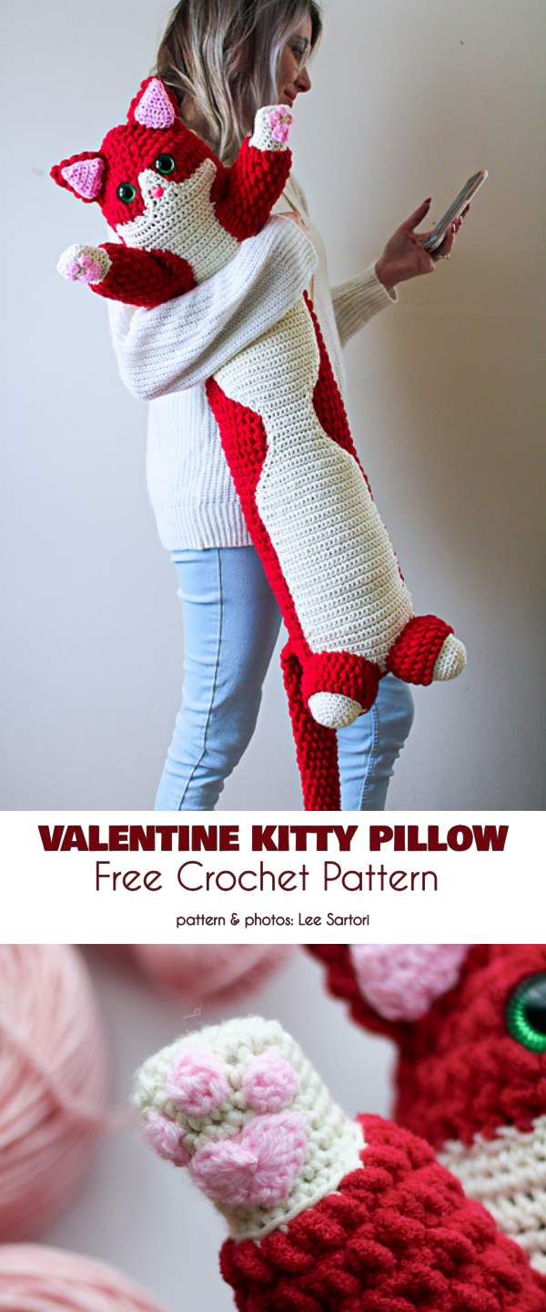 Valentine Kitty Pillow Free Crochet Pattern