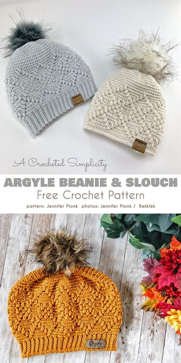 Argyle Beanie & Slouch - Free Crochet Hat Pattern - A Crocheted Simplicity