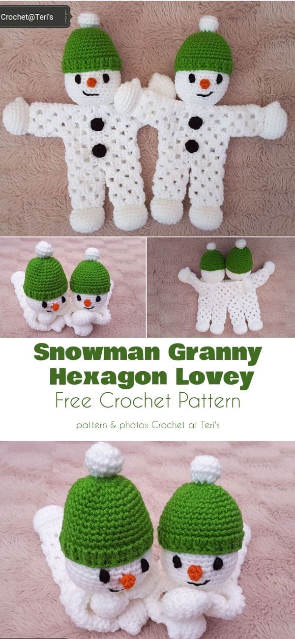 Snowman Granny Hexagon Lovey Free Crochet Pattern